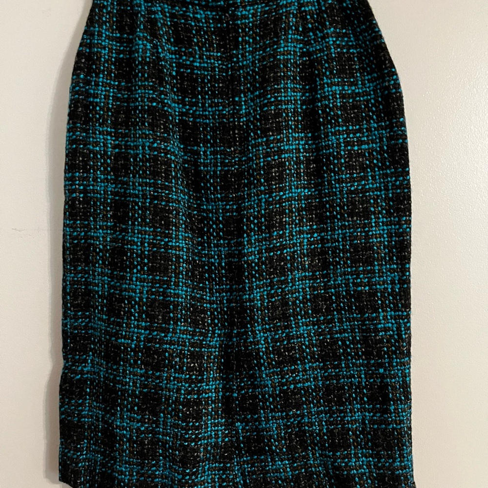 Vintage Country Suburbans Plaid Black Teal Straight Pencil Wool Lined Skirt 10